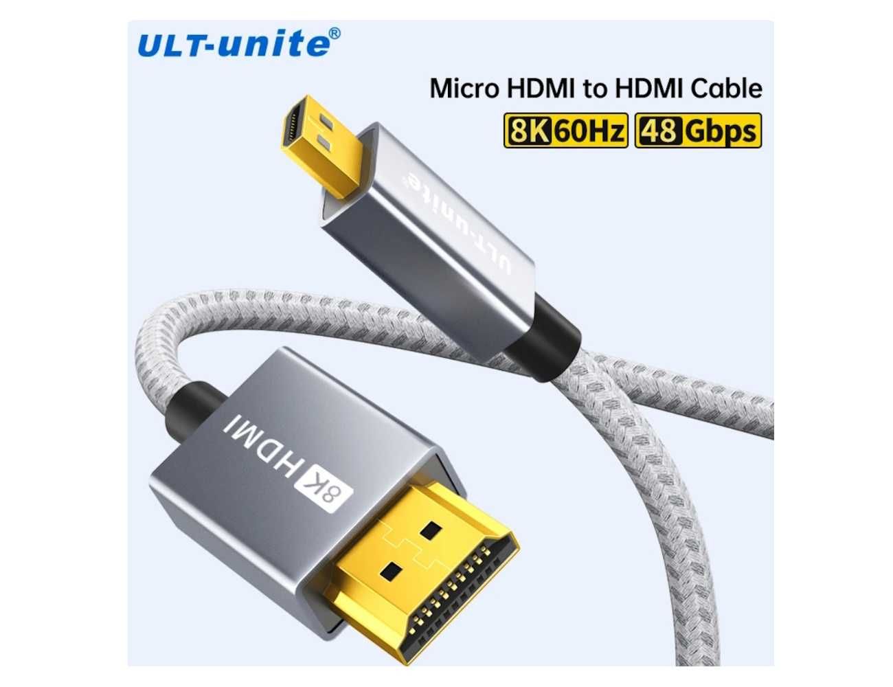 Кабель Micro HDMI to HDMI v2.1 8K 1 метр Grey UltraHD HDR ULT-unite