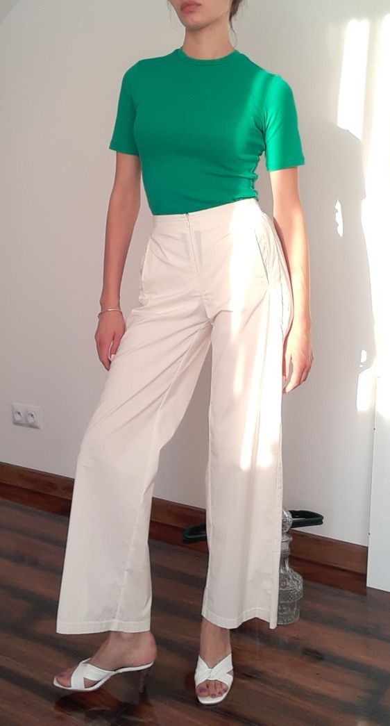 Y2k 90s cargo ecru sporty cotton pants Adidas Spodnie sportowe kremowe