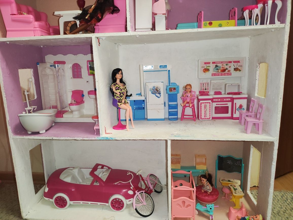 Кукольный домик+мебель, игрушки, куклы