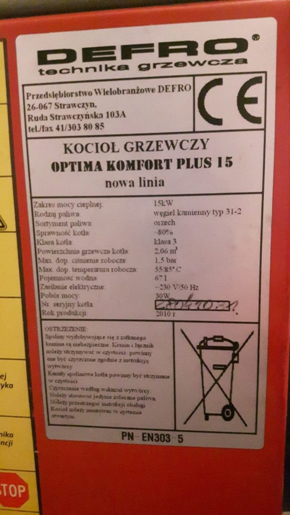 Piec Defro kocioł Optima komfort Plus 15