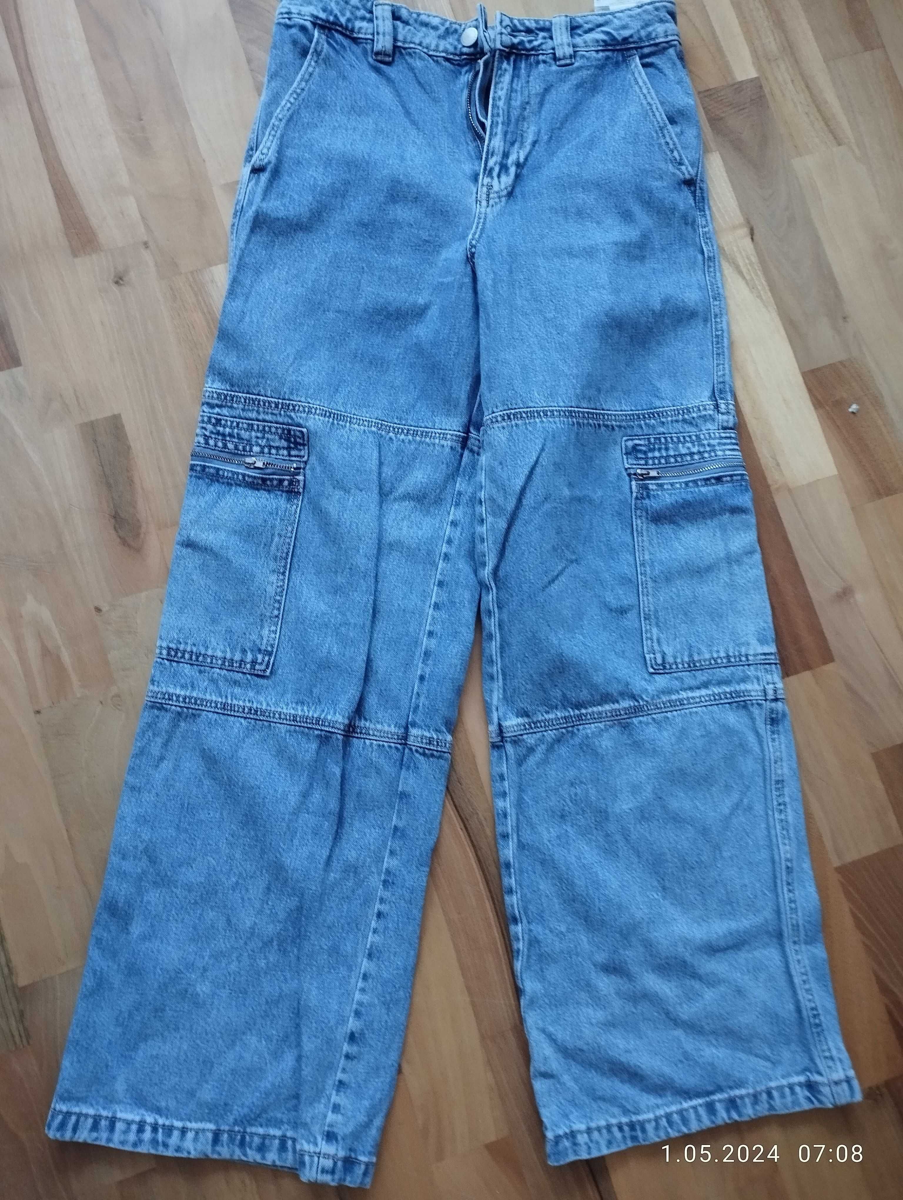 Spodnie jeansy wide leg z kieszeniami oversize STRADIVARIUS roz.38