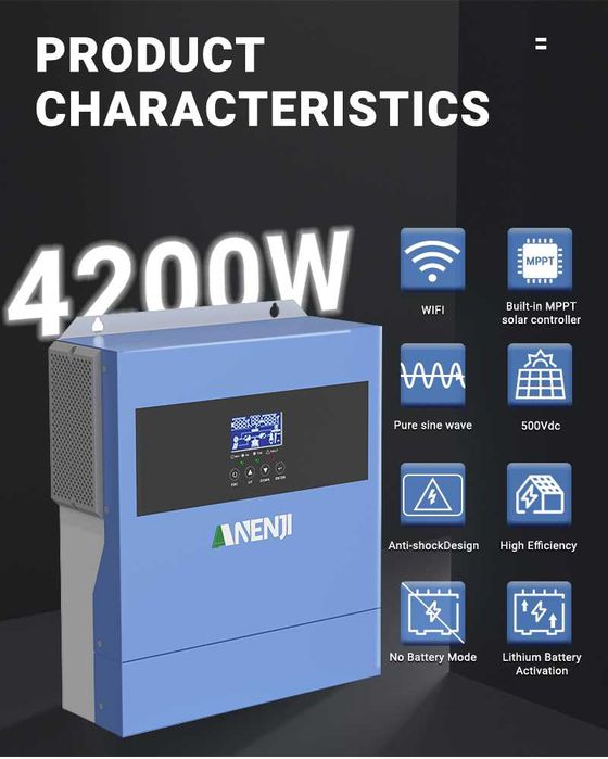 Inwerter hybrydowy off grid 4.2kw Anenji 24v nowy. Wifi.