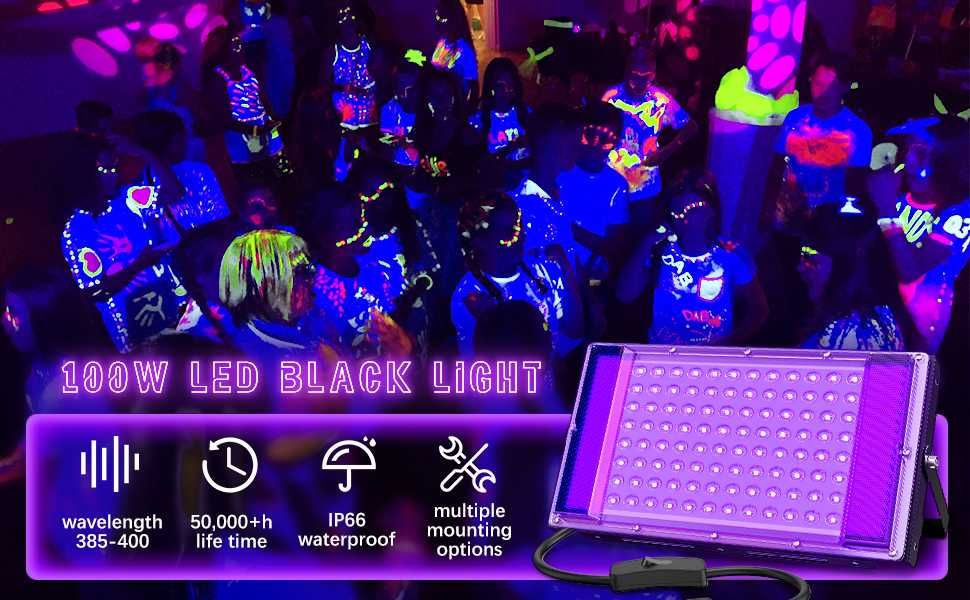 Reflektor UV LED 100 W Lampa z Czarnym Światłem IP66 96 LED 785