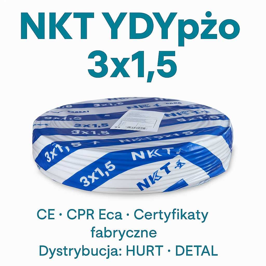 Przewód NKT Instal + YDYpżo 3x1,5 / 3x2,5 Płaski 4x1,5, 5x1,5 YDY