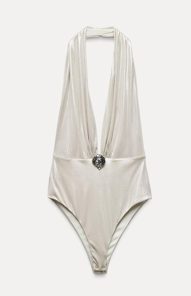 Nowe body strój kąpielowy srebrne ZARA odkryte plecy S 36