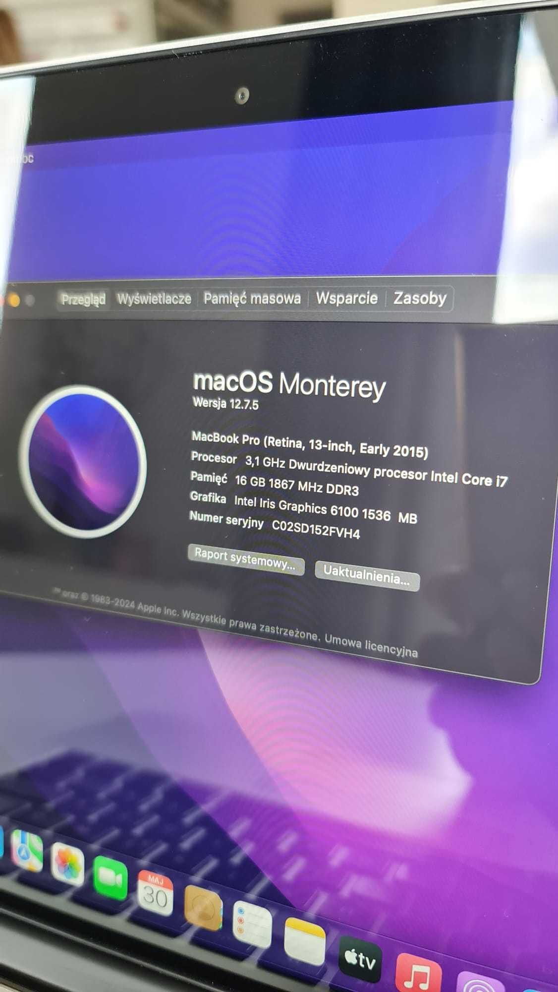 Apple MacBook Pro A1502 i7 16GB RAM 128GB SSD RETINA Monterey 2015r.