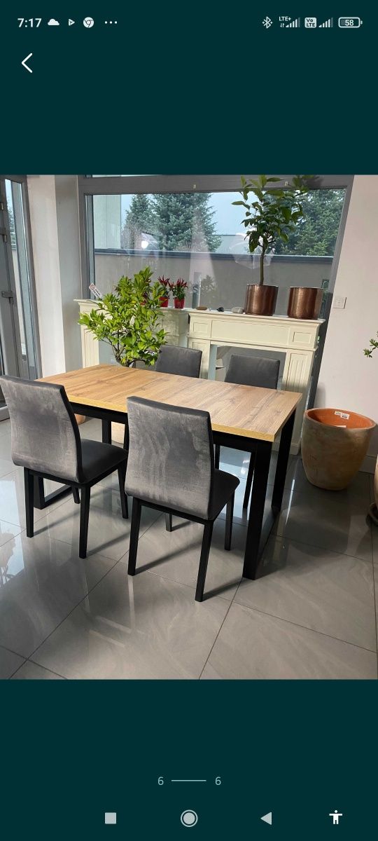 Stół Loft Rozkładany 140/180 cm + 4 Krzesła