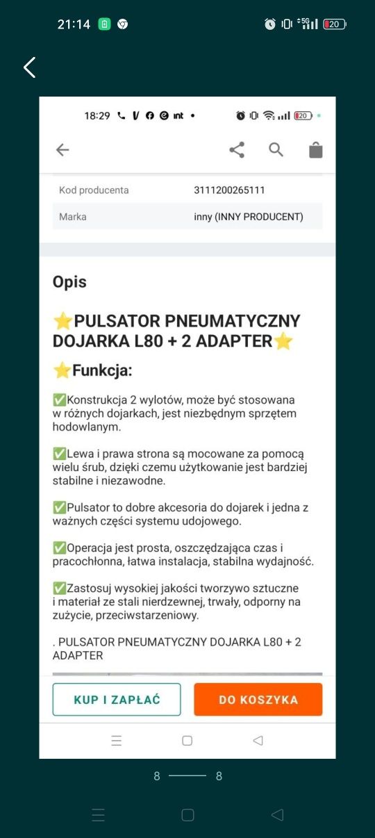 Pulsator gazowy do dojarki