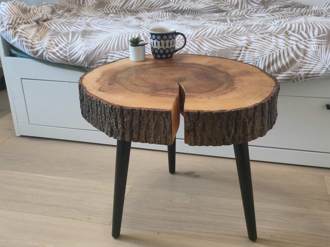 Stolik nocny/kawowy z plastra drewna