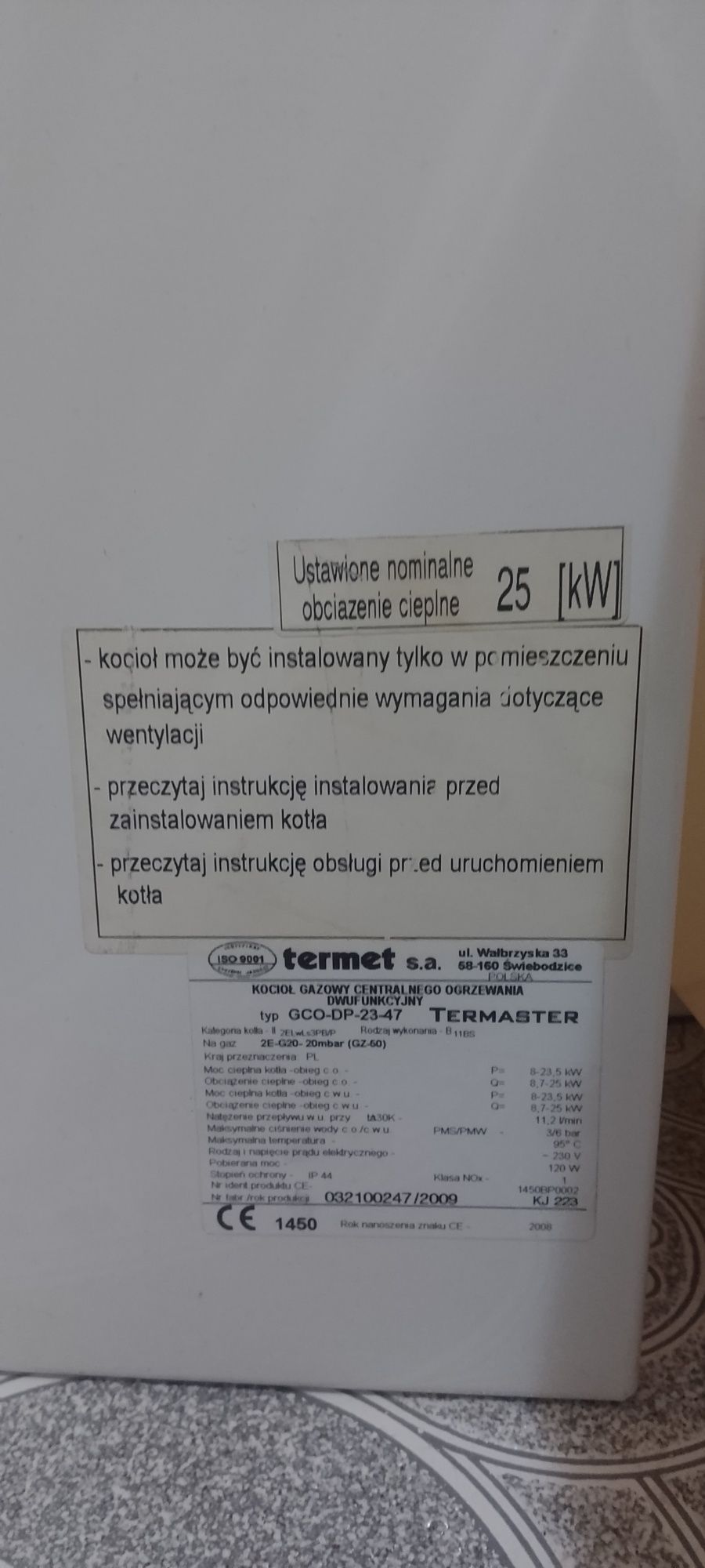Piec gazowy Termet DP-23-47 w całości z przeznaczeniem na części