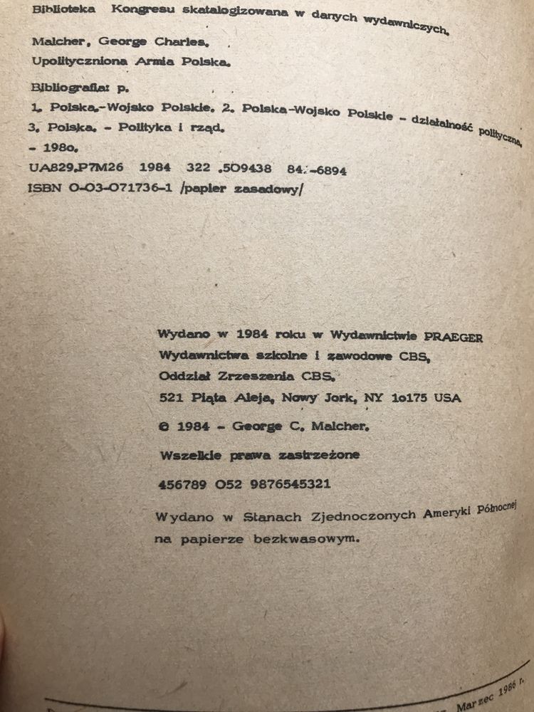 Upolitycznione wojsko polskie komuniści w mundurach wydano w USA 1984