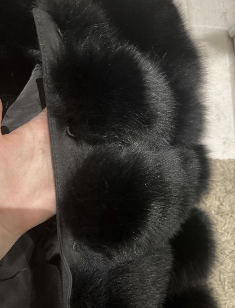 Nowa kurtka  futro lis real fur black czarne puszyste Premium