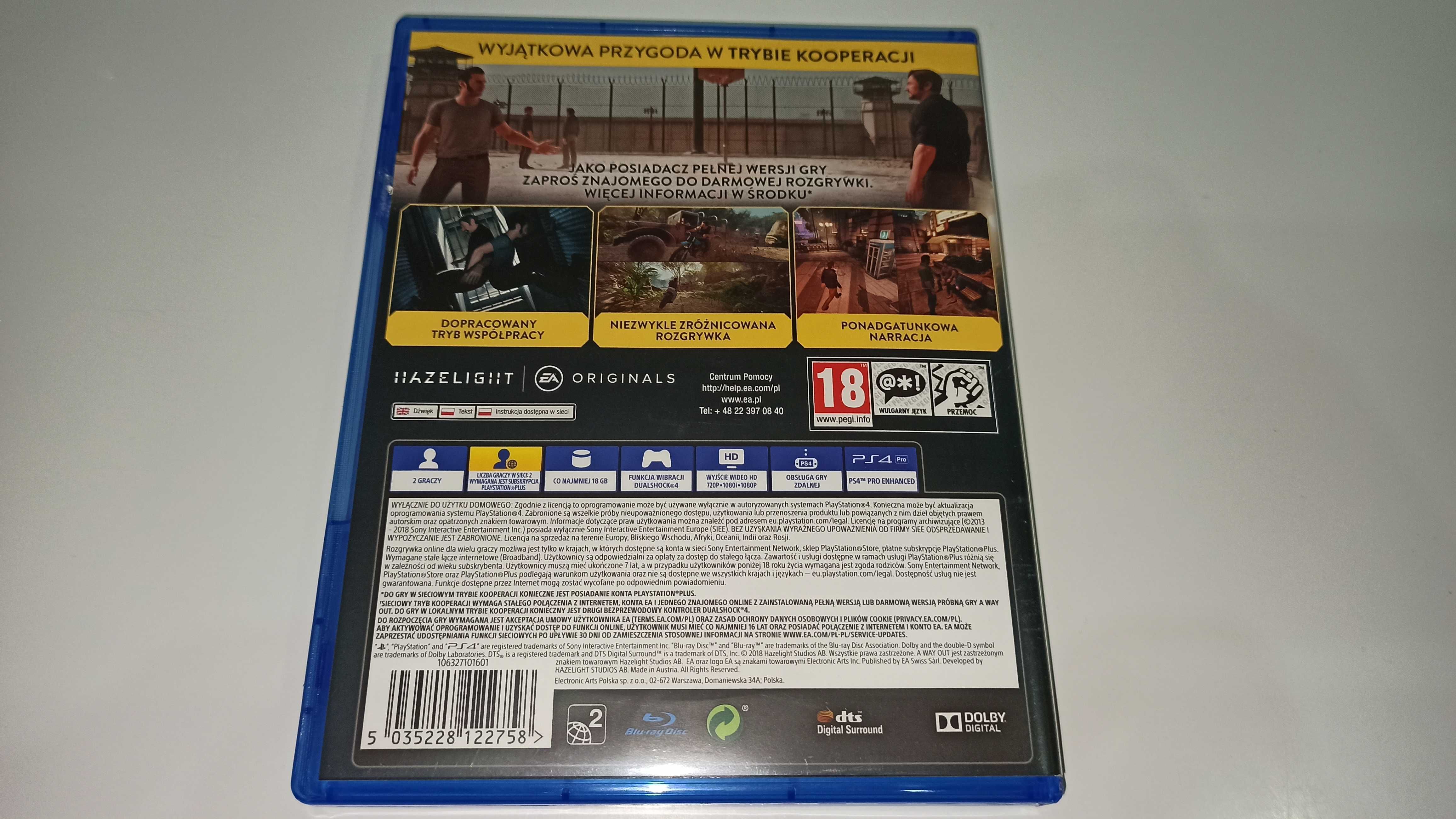 ps4 A WAY OUT po polsku, fabuła dla 2 graczy, super stan, polska okład