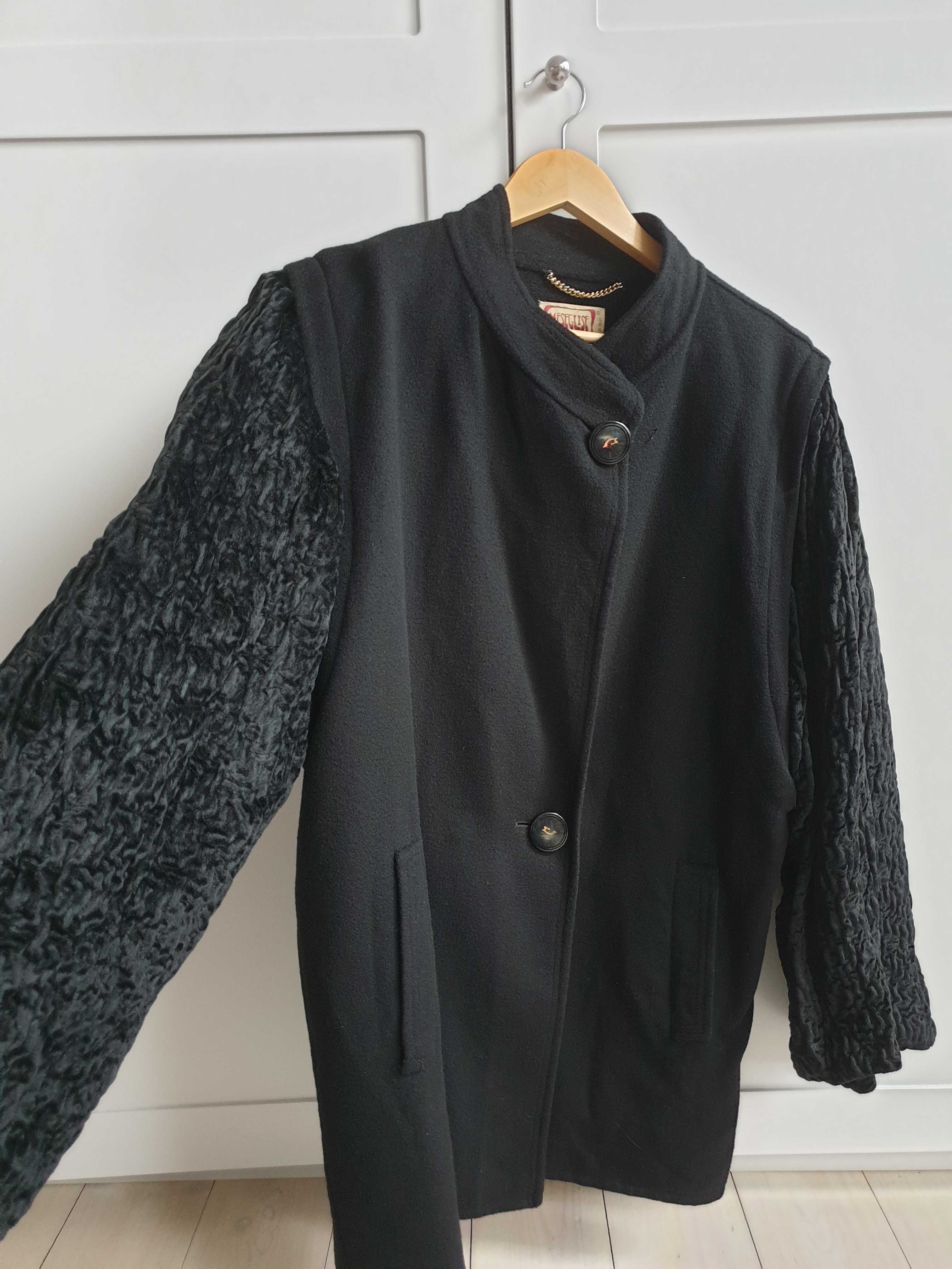 Wełniany włoski płaszcz kurtka vintage czarny 44 Meseglise oversize