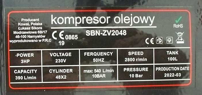 kompresor olejowy 100l 230v v2 10 bar