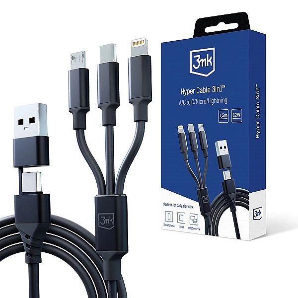 Kabel 3mk Hyper Cable 3w1 USB-A - USB-C / USB-C - micro USB - Lightnin