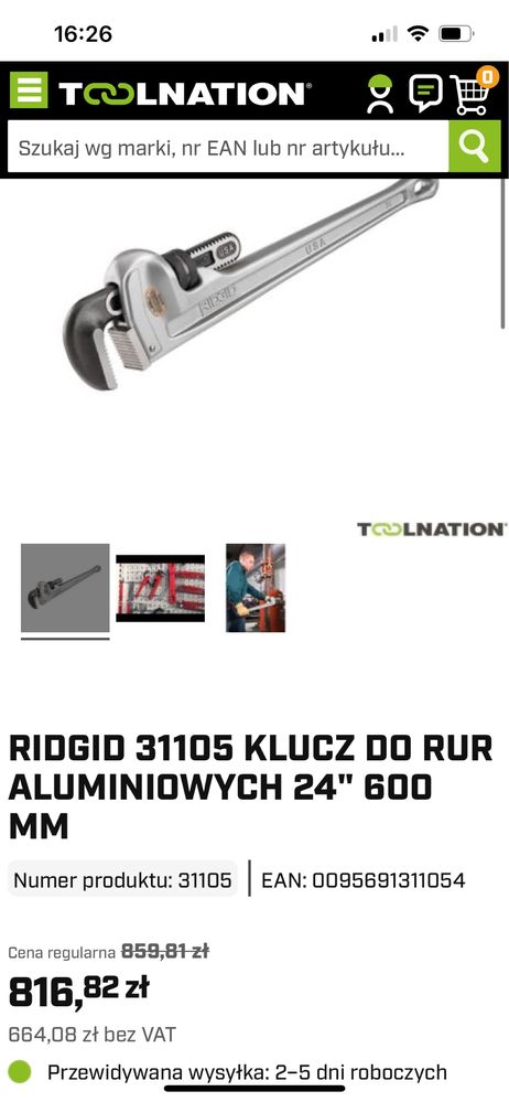 Ridgid klucz do rur aluminiowych 24”