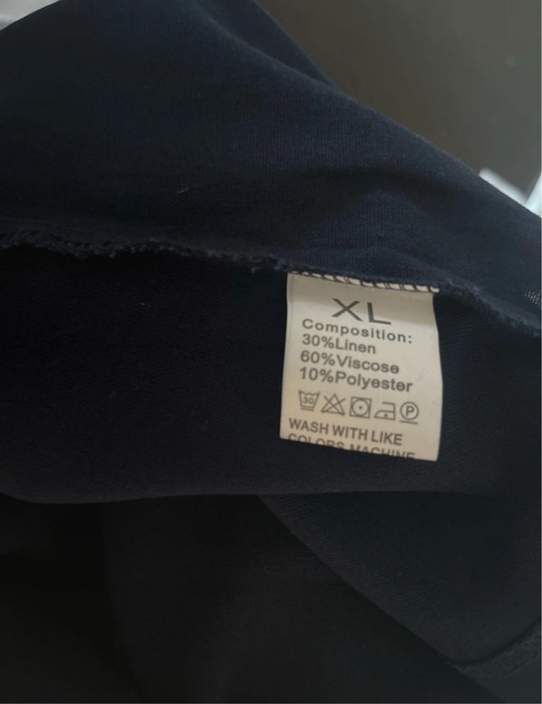 Długa modna XL sukienka z lnem w pieknym granacie