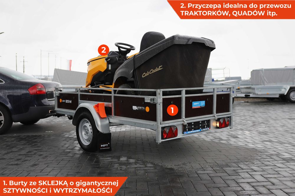 MOCNA 252x135x38 przyczepka lekka VESTA light 25W sklejki z relingami