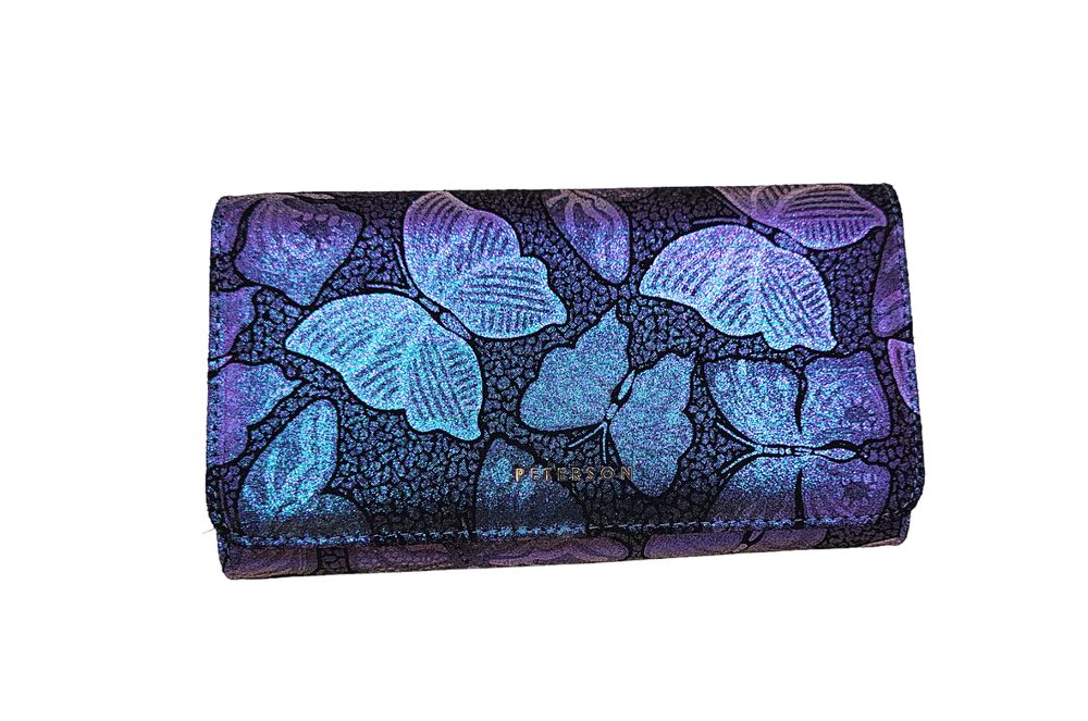 Duży portfel damski skórzany niebieskie motyle