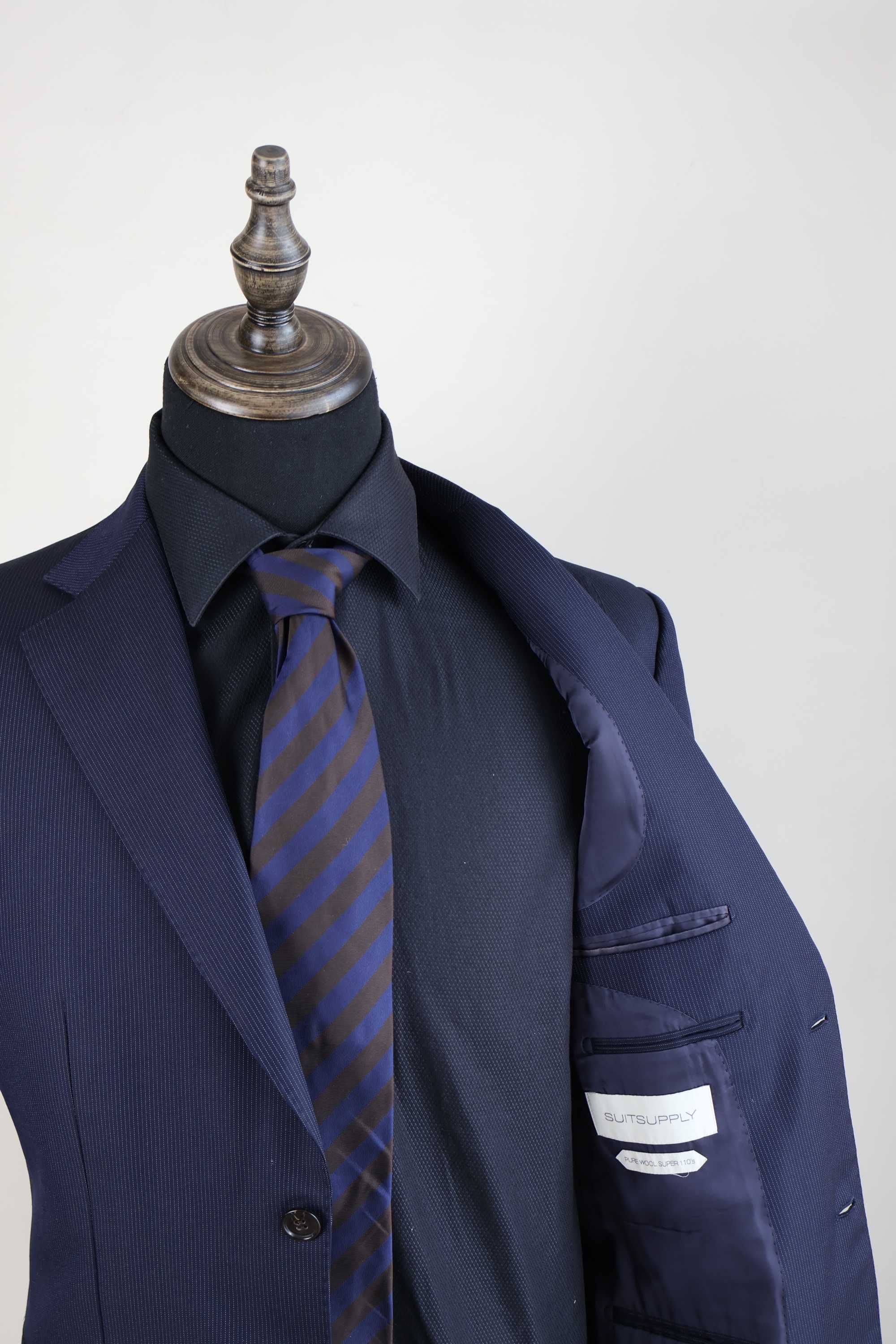 Marynarka męska granatowa prążek Suitsupply wełna cupro 48 M