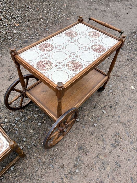 Barek na kółkach + taboretek Vintage Dąb