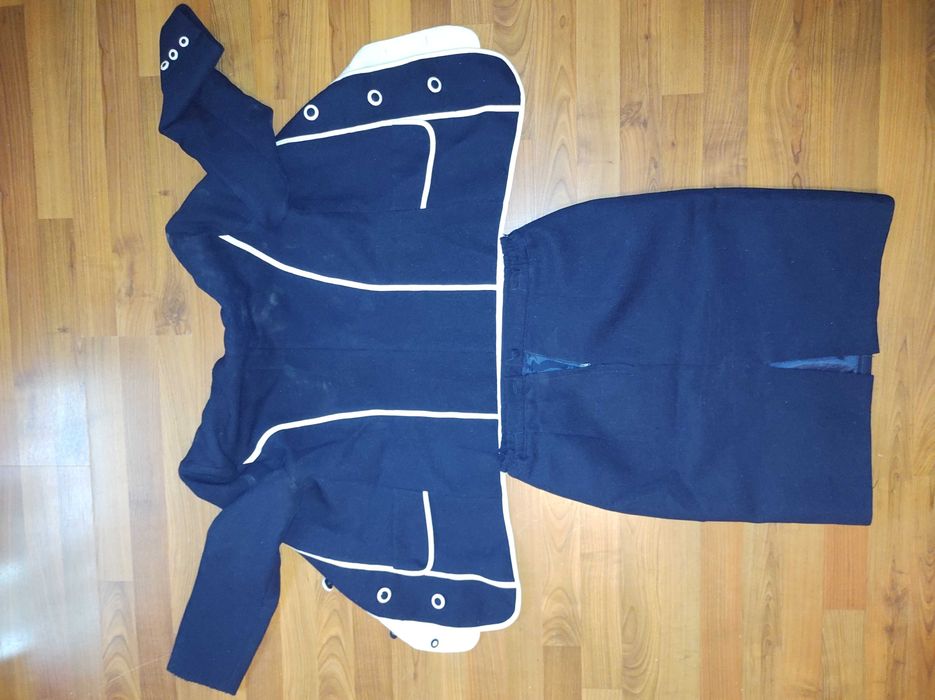 GARSONKA WYJŚĆ. GRANAT BIAŁE WSTAWKI roz.XL żakiet spódnica st.b.dobry