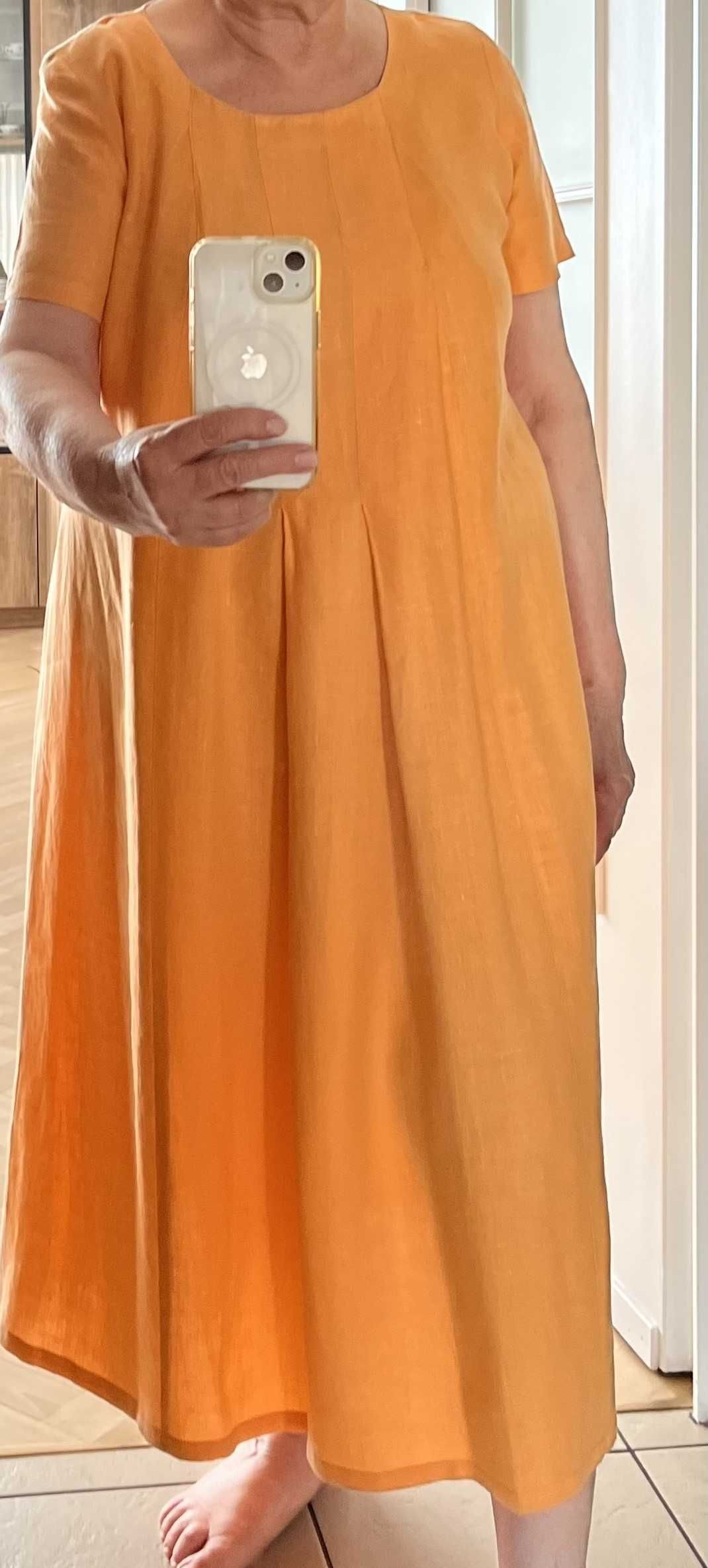 sukienka pomarańczowa 100% len
