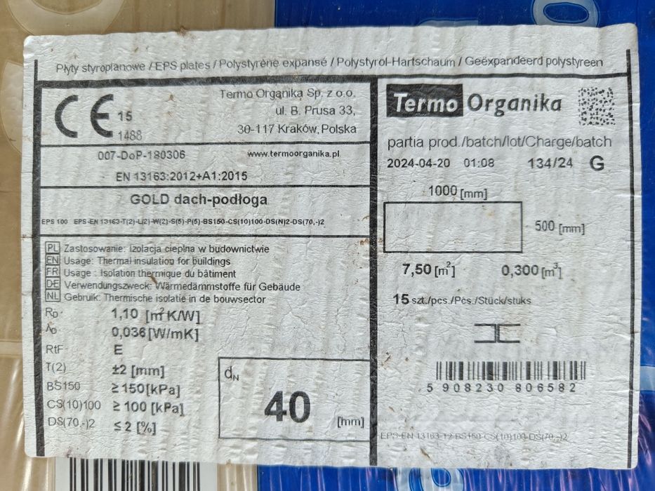 4 x Styropian Termo Organika GOLD dach podłoga EPS 100 036 + gratis