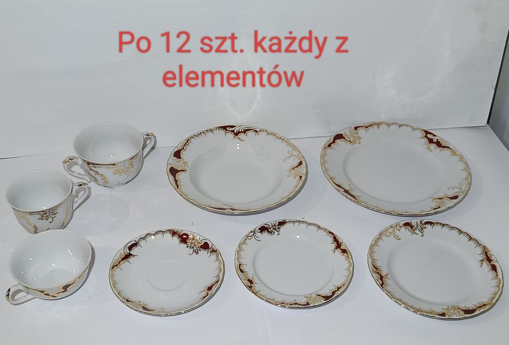 Kompletny serwis obiadowy i kawowy Ćmielów Rococo  0040 Purpura 146 el