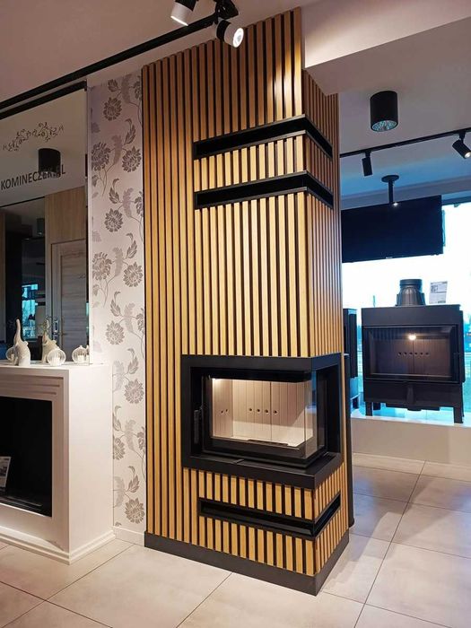 Kominek z boczną szybą i ramką stalową z montażem Kraków Katowice