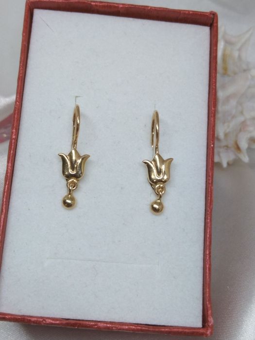 Piękne złote kolczyki tulipany, złoto Golden rose 583