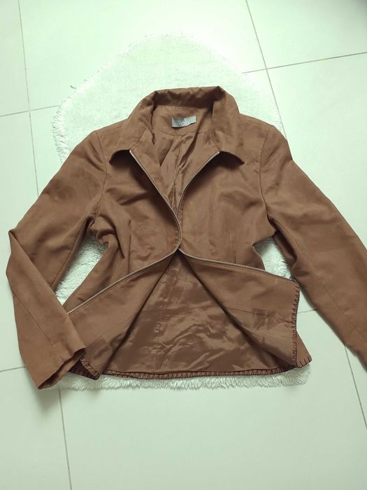Jesienna kurtka karmelowa zamszowa na zamek elegancka przejściowa L XL