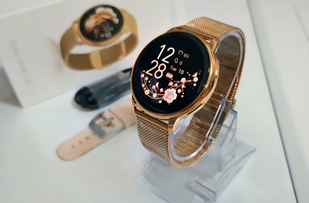 Smartwatch damski złoty bransoleta pasek funkcję medyczne