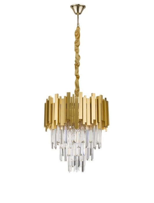 Candeeiro suspensão led cristal dourado estilo comtemporâneo