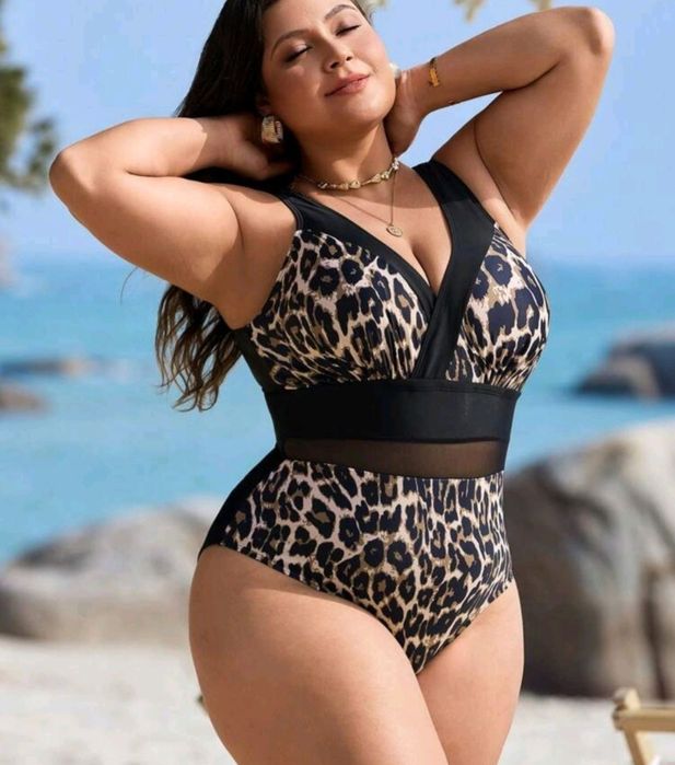 Купальник сдельный большого размера леопардовим принтом XXXL 
Купальни