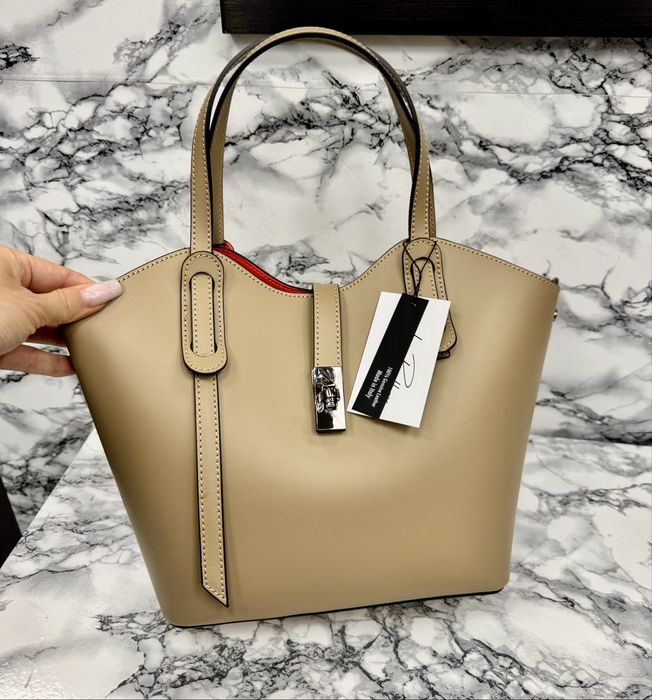 Сумка шопер пудра шкіряна сумка червона бежева чорна Кожаная сумка