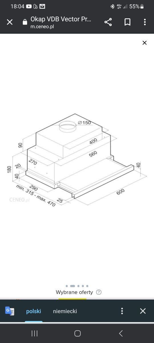 Okap VDB vector pro czarny