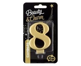 Świeczka Beauty&Charm cyfra 8 złoty metalik 8.0 cm