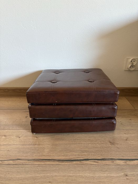 3szt. pufa skladana brazowa skórzana pojemnik