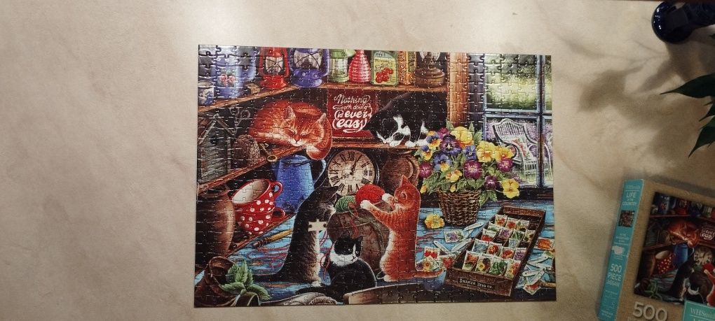 Puzzle W szopie ogrodowej firmy WHSmith 500 elementów - brak 1 puzzla