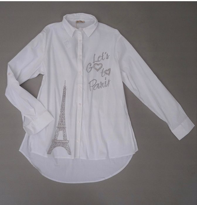 Luizza biała koszula damska 2XL z Wieżą Eiffla i kryształami