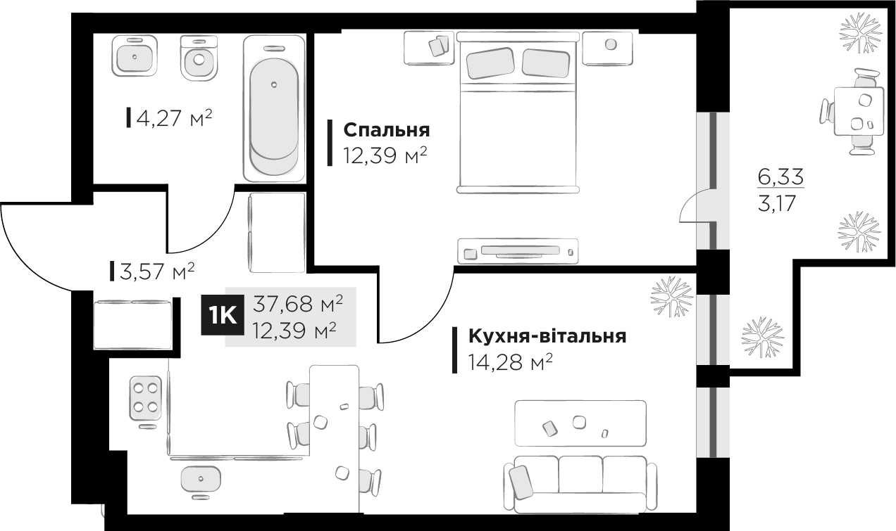 Продаж 1 кім квартири Perfect Life Винники 37.68 кв.м