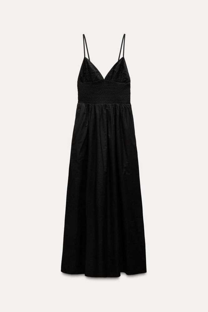 Чорна довга максі сукня в пол з бабовни та вишивкою Zara