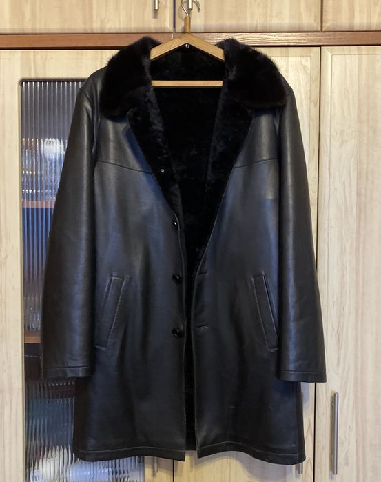 Шкіряне пальто, шкіряна чоловіча зимова куртка, дубленка