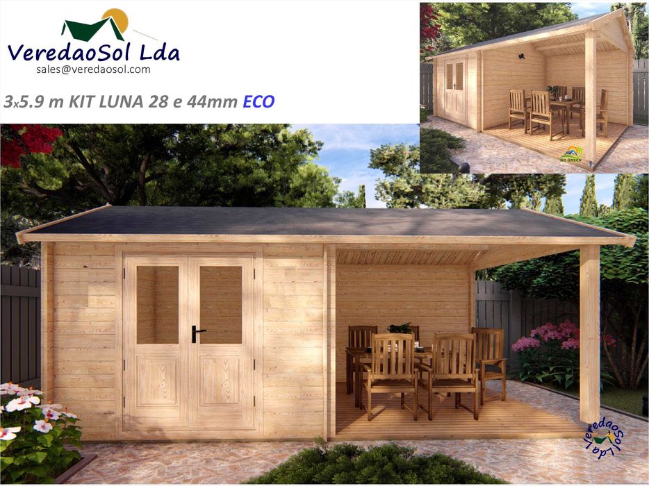 Casa Madeira LUNA Elise 28 e 44mm Coberta 22m² - Terraço 8m² 2 Modelos