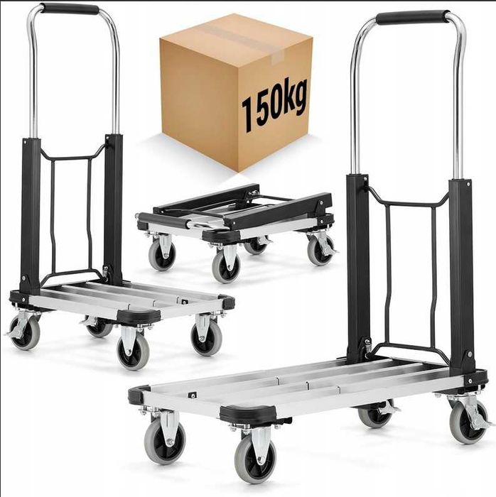 Wózek platformowy aluminiowy składany, transportowy, magazynowy, 150kg