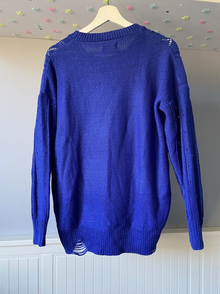 chabrowy sweter z wiązaniami, granatowy sweter oversize