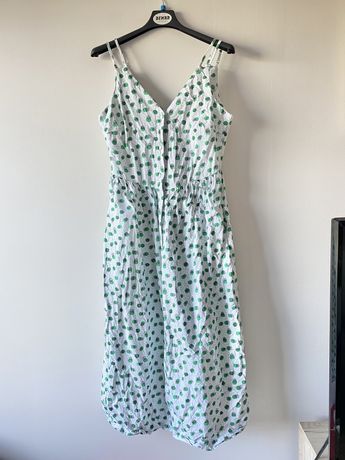 Sukienka midi guziki vintage ramiaczka rozkloszowana wzory