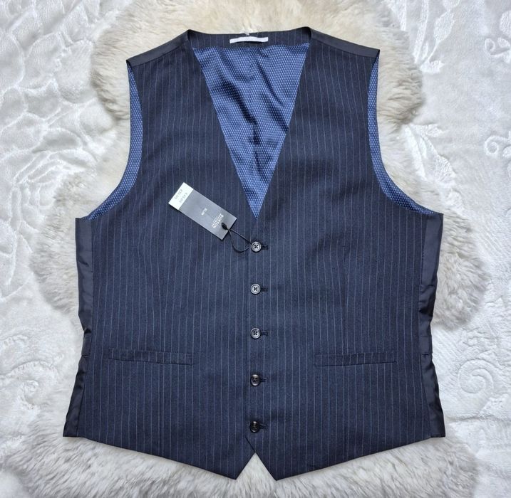 Kamizelka garniturowa XL Granatowa w paski Burton Menswear London Nowa